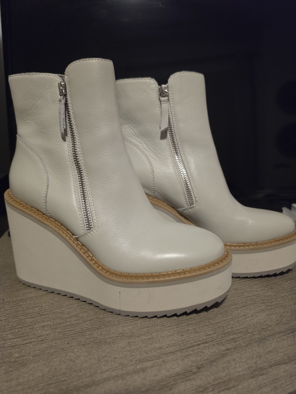 Naked Feet Wedge Platform Ankle Boots in Light Gray/White/Cream